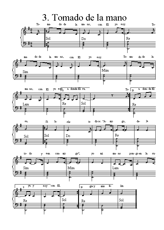 PARTITURA: TOMADO DE LA MANO - Cancionero ¡Alégrate! Pueblo de Dios